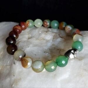 Genuine Agate Stones Human Rhodium/925 Silver Scall Head Bracelet